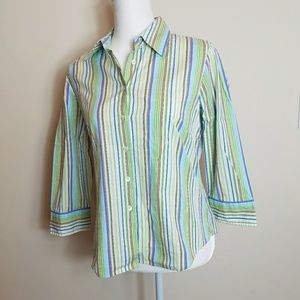 J crew career multi color button down Blouse L